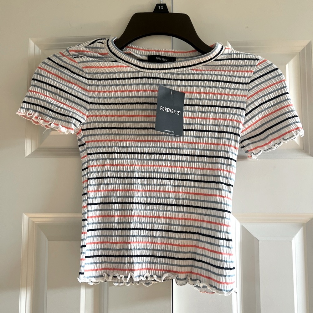 Forever 21 Women’s Multicolor Striped Lettuce Edge Crinkle Top Size Small